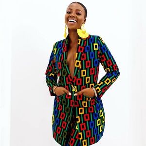 Colorful Geometric Pattern Ankara Blazer and Pant Set